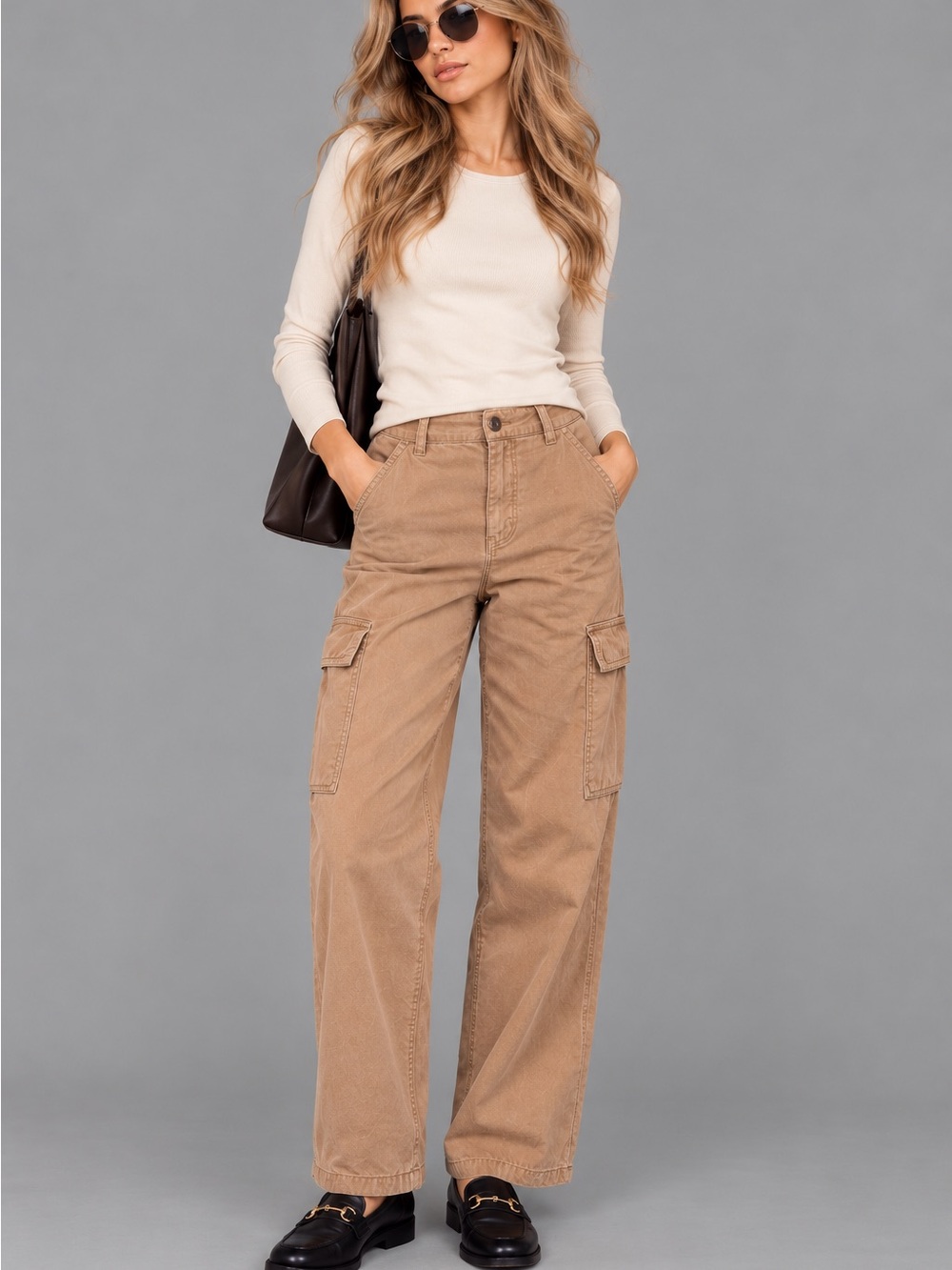 ASOS Wide-Leg Cargo Pants in Tan